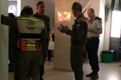 Home Front Command Officers coordinate the chemical assault exercise in Nahariya