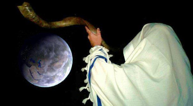 Blowing the shofar.