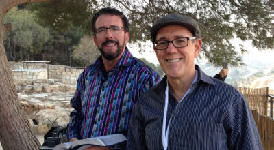 A shot of Perry Stone (l) and Steve Strang overlooking a Shepherd's Field in Bethlehem