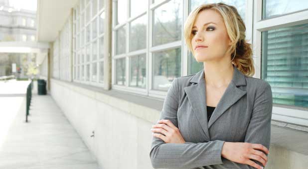 woman in front of office