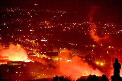 Burning city