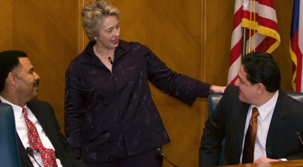 Houston Mayor Annise Parker (center) with members of the City Council.
