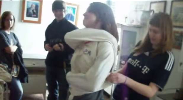 Girl in straight jacket