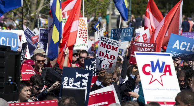 Gay marriage flags, protests
