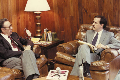 Charisma Founding Editor Steve Strang, right, interviews Oral Roberts