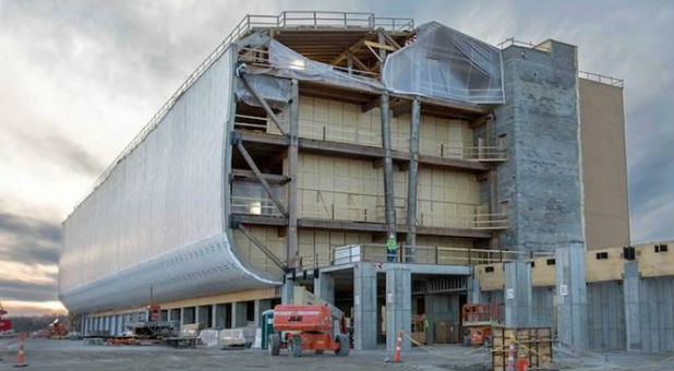Construction on the ark at the Ark Encounter theme park.