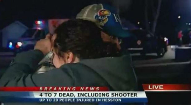 Authorities in Kansas were investigating on Friday the motives of a gunman who killed three people and wounded 14 during a shooting spree that ended when an officer killed the suspect at the factory where he worked.