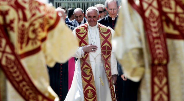 Pope Francis arrives to visit the Apostolic Cathedral in Etchmiadzin, Armenia.