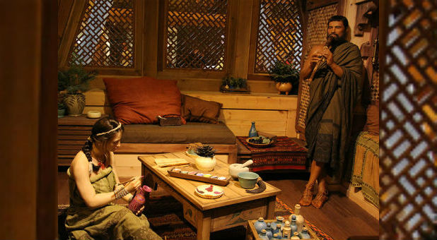 Life-size figures of Noah's son Japheth and his wife