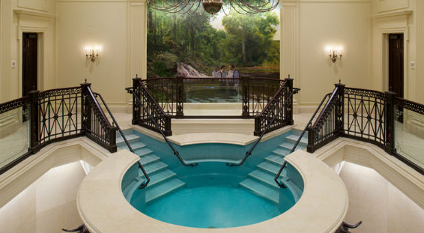 The baptistry at newly built Philadelphia Pennsylvania Temple, where Mormons will, by proxy, baptize their ancestors in their faith.