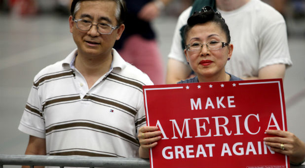 Donald Trump supporters wait for a campaign event for Republican presidential nominee Donald Trump in Fairfield, Connecticut.