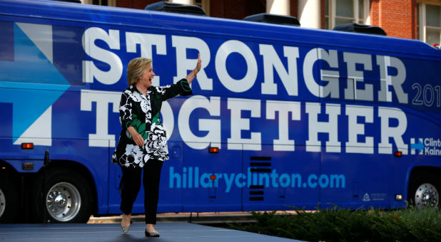 Democratic presidential nominee Hillary Clinton arrives at Fort Hayes Metropolitan Education Center in Columbus, Ohio.