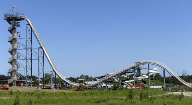 A general view of the Verruckt waterslide at the Schlitterbahn Waterpark in Kansas City, Kansas
