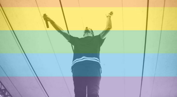 Christian rocker Trey Pearson at a Pride festival.