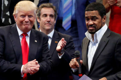 Republican presidential nominee Donald Trump (l) answers questions from pastor Darrell Scott at the New Spirit Revival Center in Cleveland Heights, Ohio, in September.