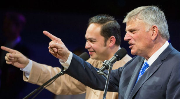 Franklin Graham preaches at a crusade in Myanmar