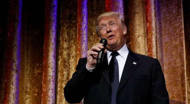 U.S. President-elect Donald Trump speaks to diplomats at the Presidential Inaugural Committee (PIC) Chairman's Global Dinner