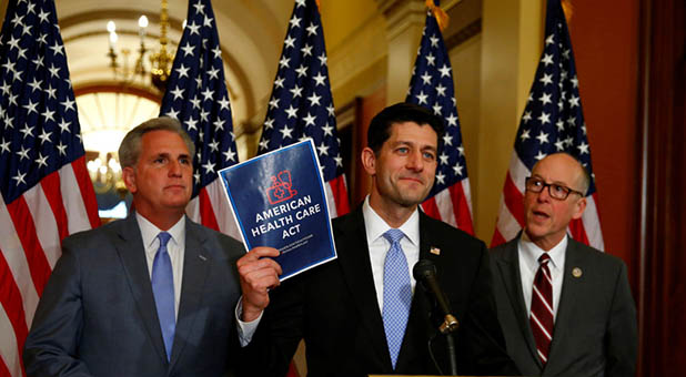 Speaker of the House Paul Ryan (R-Wis.), House Majority Leader Kevin McCarthy (R-Calif.) and U.S. Rep. Greg Walden (R-Ore.)
