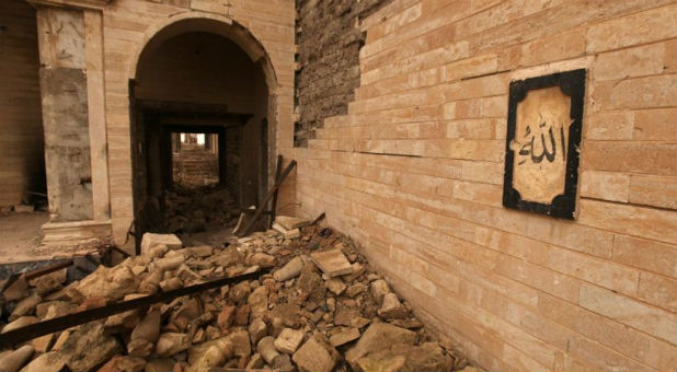 The remains of the Tomb of Prophet Yunus, destroyed by Islamic State militants, in Mosul, Iraq.