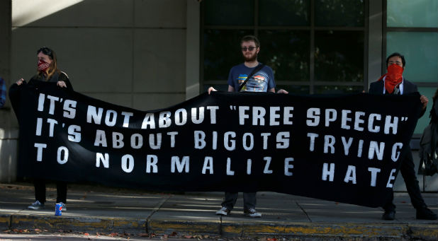 Opposing factions gather over the cancelation of conservative commentator Ann Coulter's speech at the University of California, Berkeley.