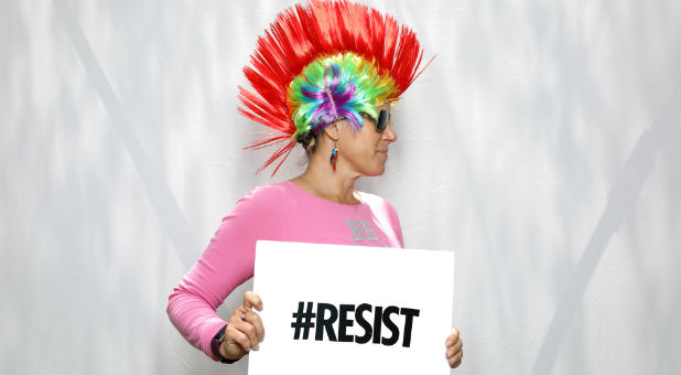Brenda Coston, 47, poses for a portrait during the Resist March against President Donald Trump in West Hollywood.