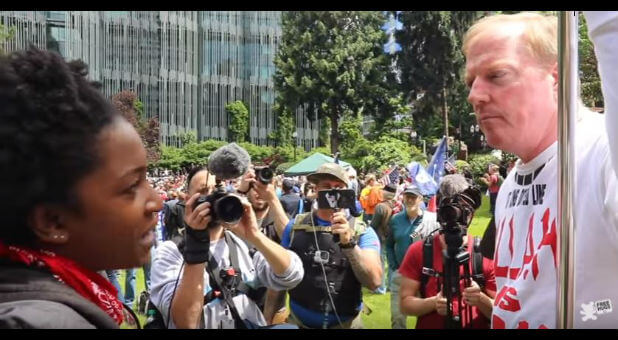 Free speech protesters in Portland, Oregon.