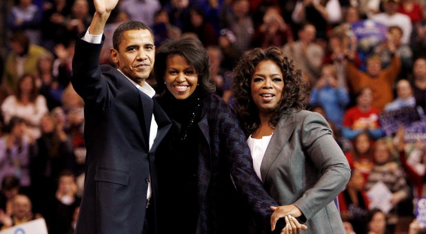 Oprah, far right, with the Obamas in 2007.