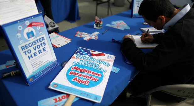 A person registers to vote.