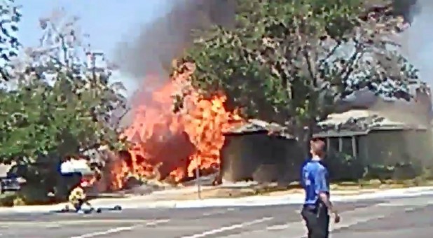 A fire is seen following an earthquake in Ridgecrest , California, U.S. July 4, 2019, in this still image taken from social media video.