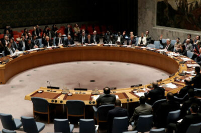 The United Nations Security Council Votes on a resolution.