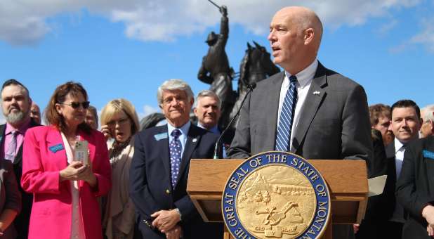Montana Gov. Greg Gianforte at the State Capitol Flag Plaza