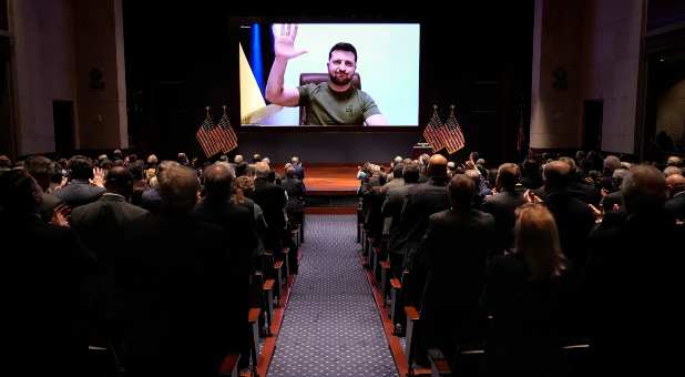 Ukrainian President Volodymyr Zelenskyy delivers a virtual address to the U.S Congress at the Capitol, in Washington, U.S., March 16, 2022.