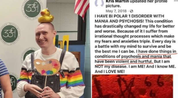 Satanic teacher alongside disturbing social media posts.