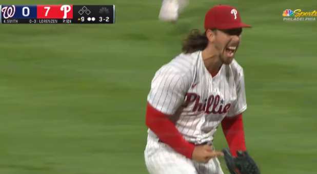 Michael Lorenzen after the final out that clinched his no-hitter