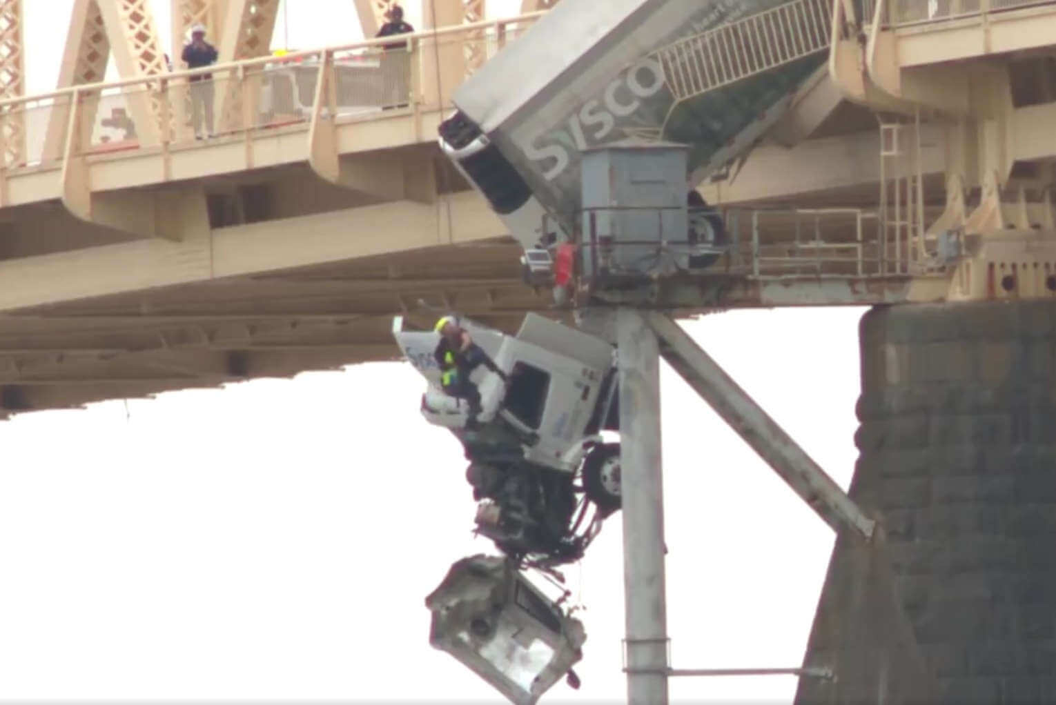 WATCH: Semitruck Hangs Off Bridge as Driver Prays for Rescue